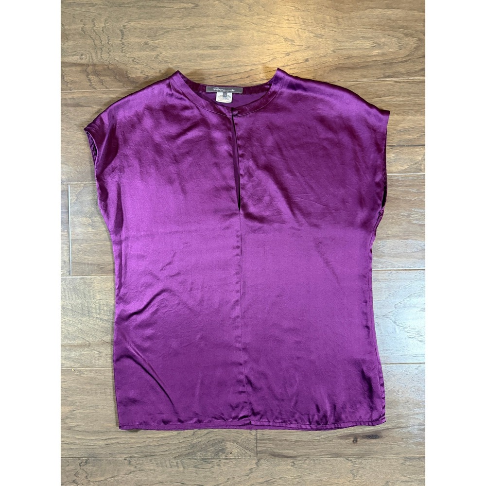 Pippa Purple 100%‎ Silk Keyhole Band Collar Cap Sleeve Blouse Top Size 2